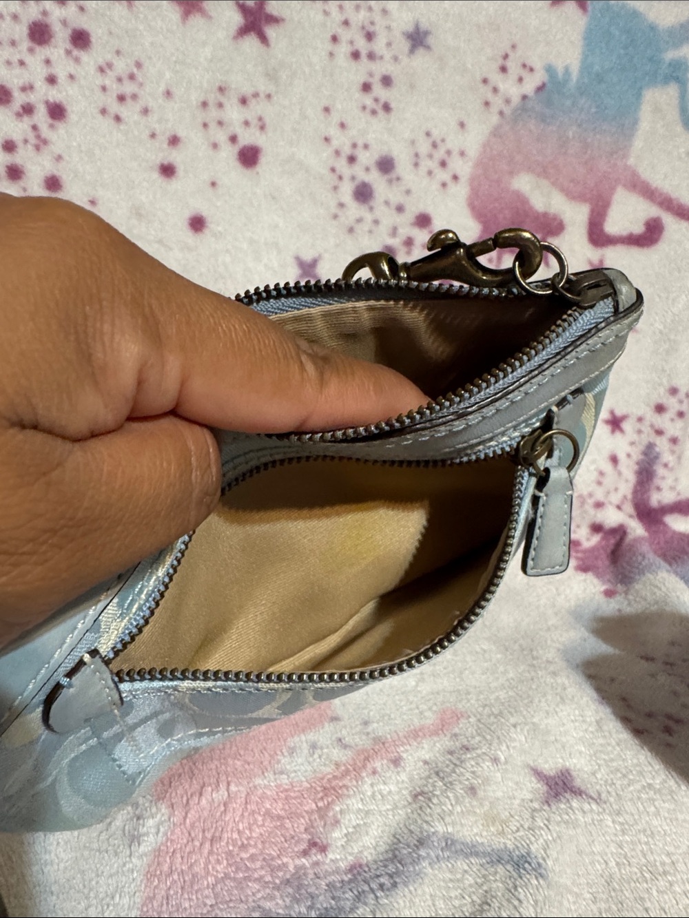 Coach Pale Blue Signature Wristlet with Leather Trim - Picture 5 of 5